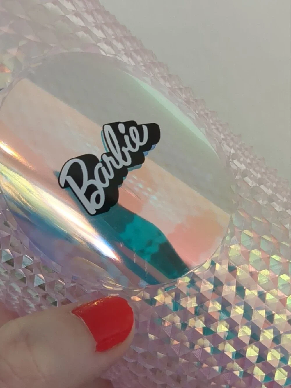 NWOT Barbie Iridescent Studded Pink Tumbler with Pink Straw